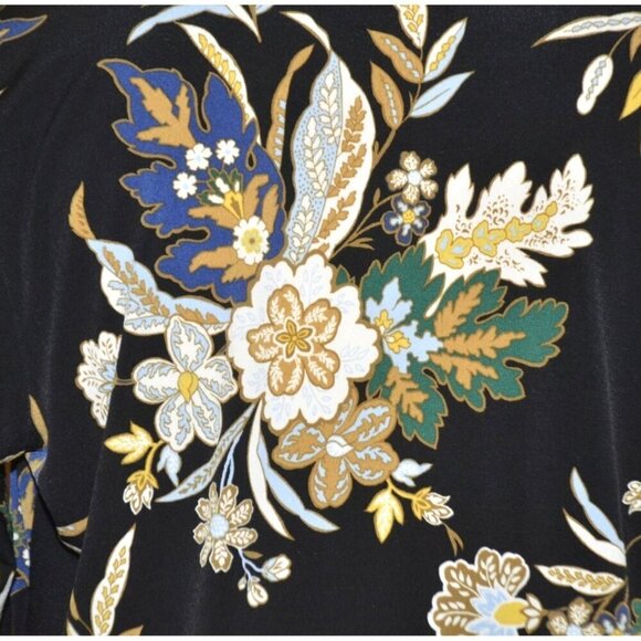 Liz Claiborne Career Ladies Black Floral Pleated Blouse Top Size M Long Sleeves - Picture 7 of 10